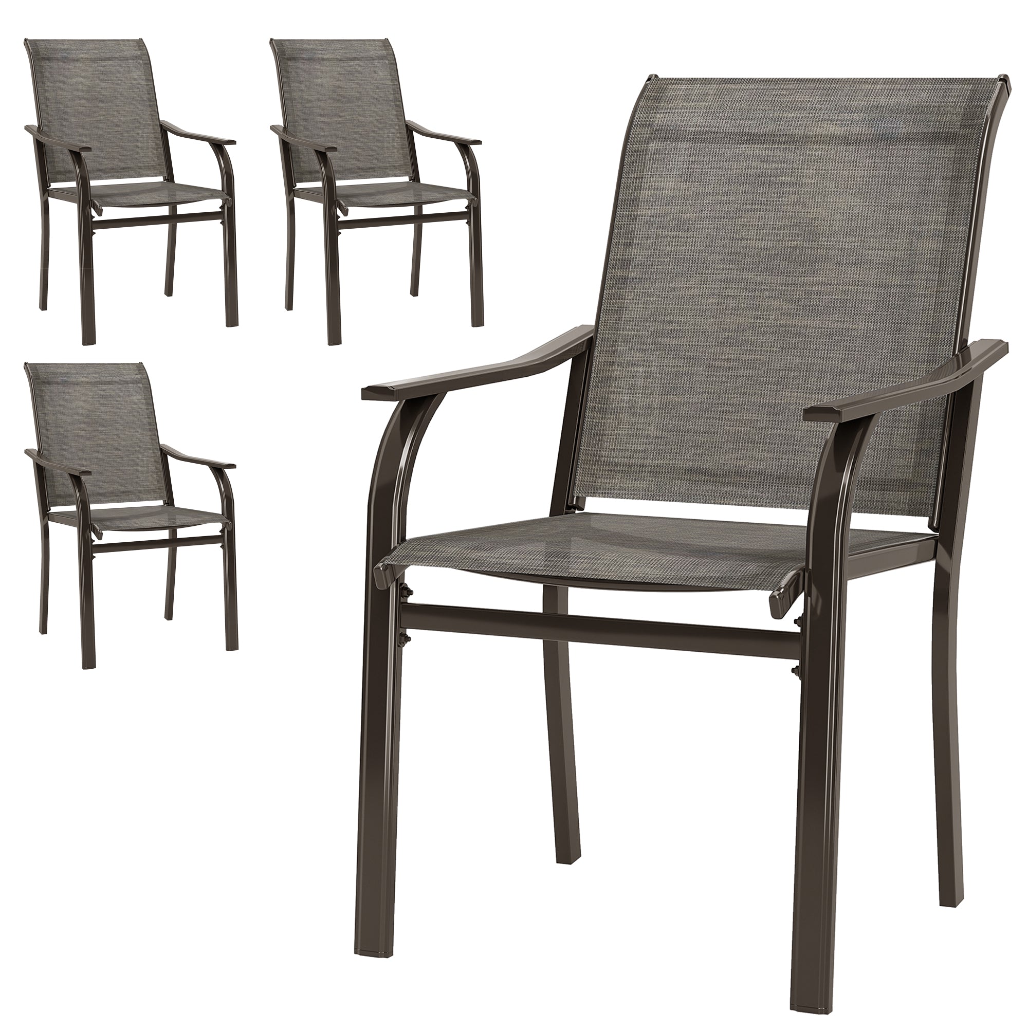 Patio Chairs Set of 4 with Armrest and High Backrest, for Backyard, Balcony, Porch, Poolside, Deck, Garden, Brown