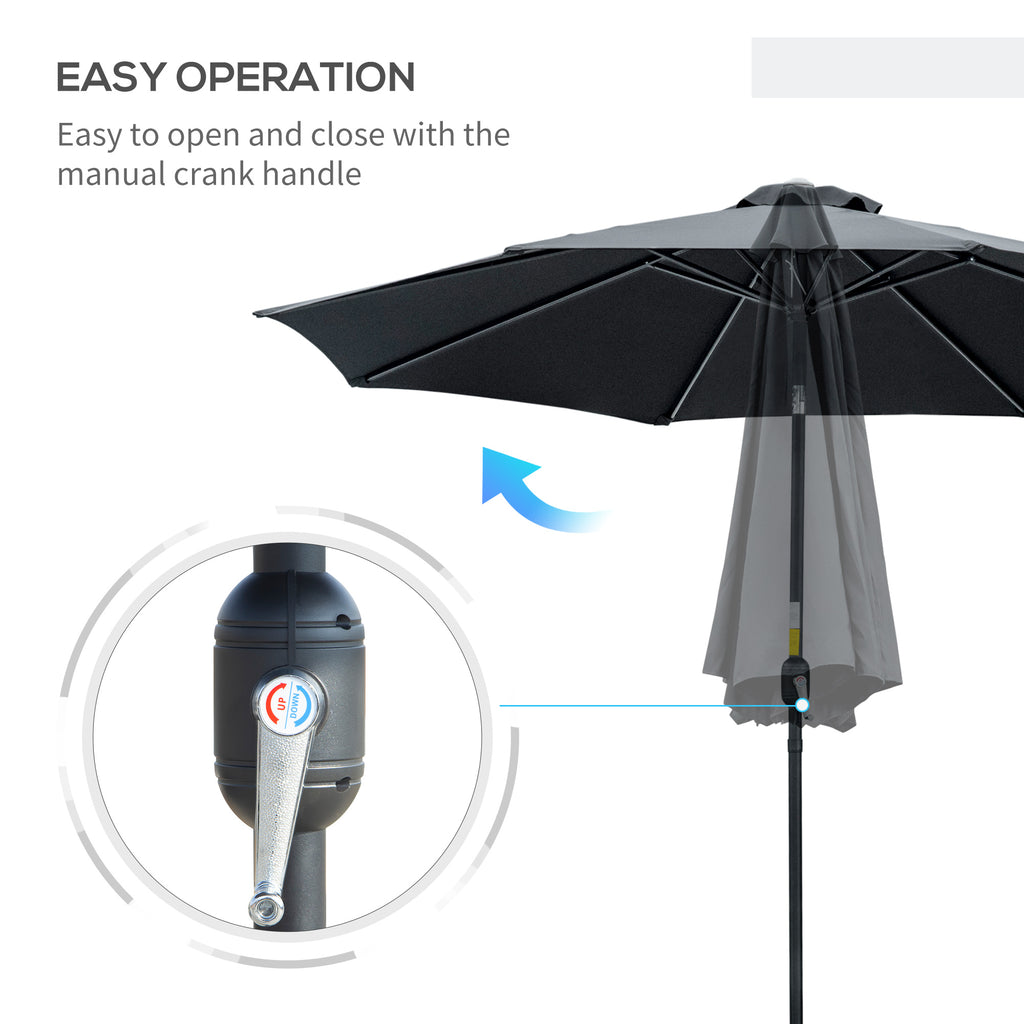 10' x 8' Round Market Umbrella, Patio Umbrella with Crank Handle and Tilt, Outdoor Parasol for Garden, Black
