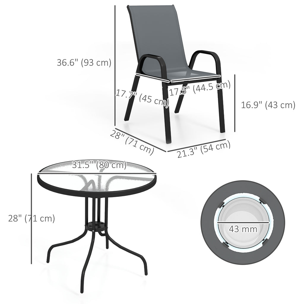 Five-Piece Steel Patio Set, with Glass-Top Table - Dark Grey