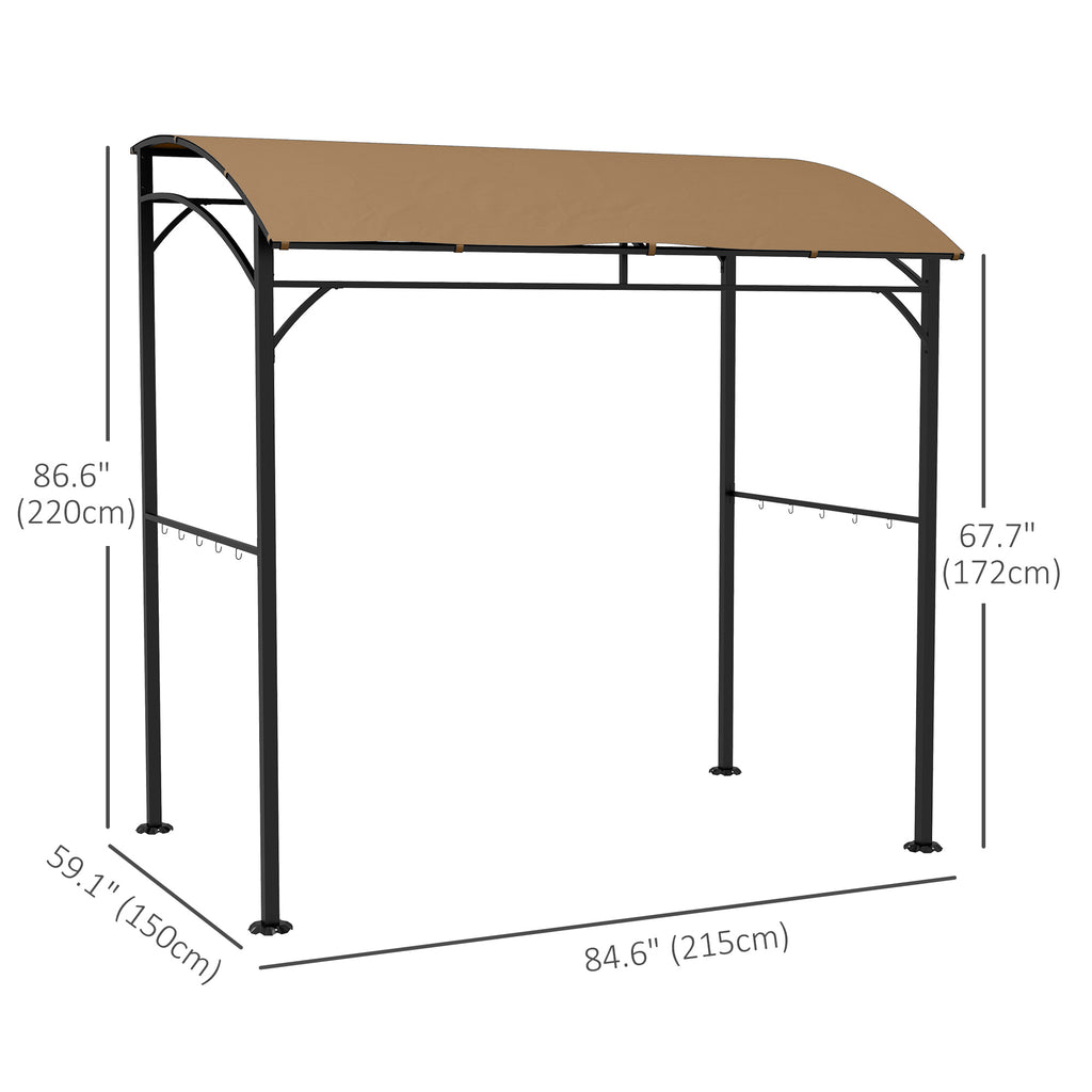 7' x 5' Garden Grill Canopy, BBQ Grill Gazebo Tent with Steel Frame and Hooks, Outdoor Sun Shade, Dark Brown
