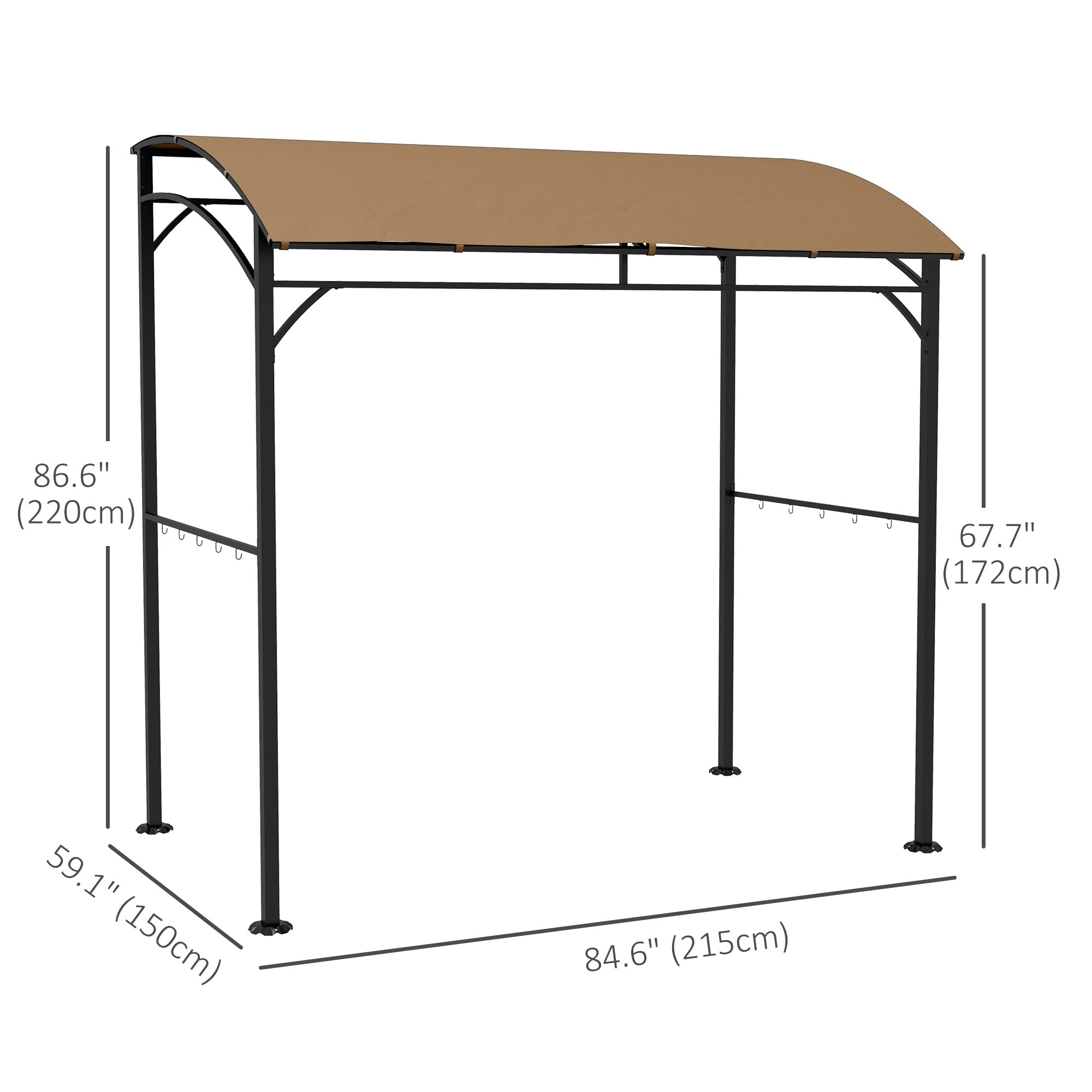 7' x 5' Garden Grill Canopy, BBQ Grill Gazebo Tent with Steel Frame and Hooks, Outdoor Sun Shade, Dark Brown