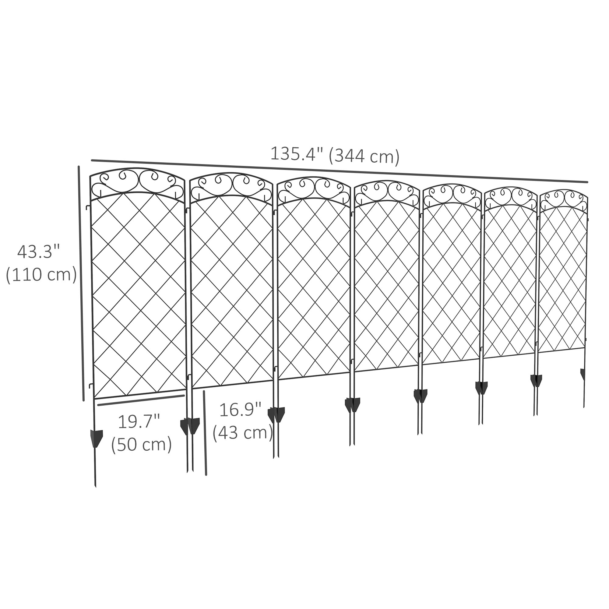7 Pack Garden Fencing for Yard, Decorative Fence Panels as Flower Edging, Black