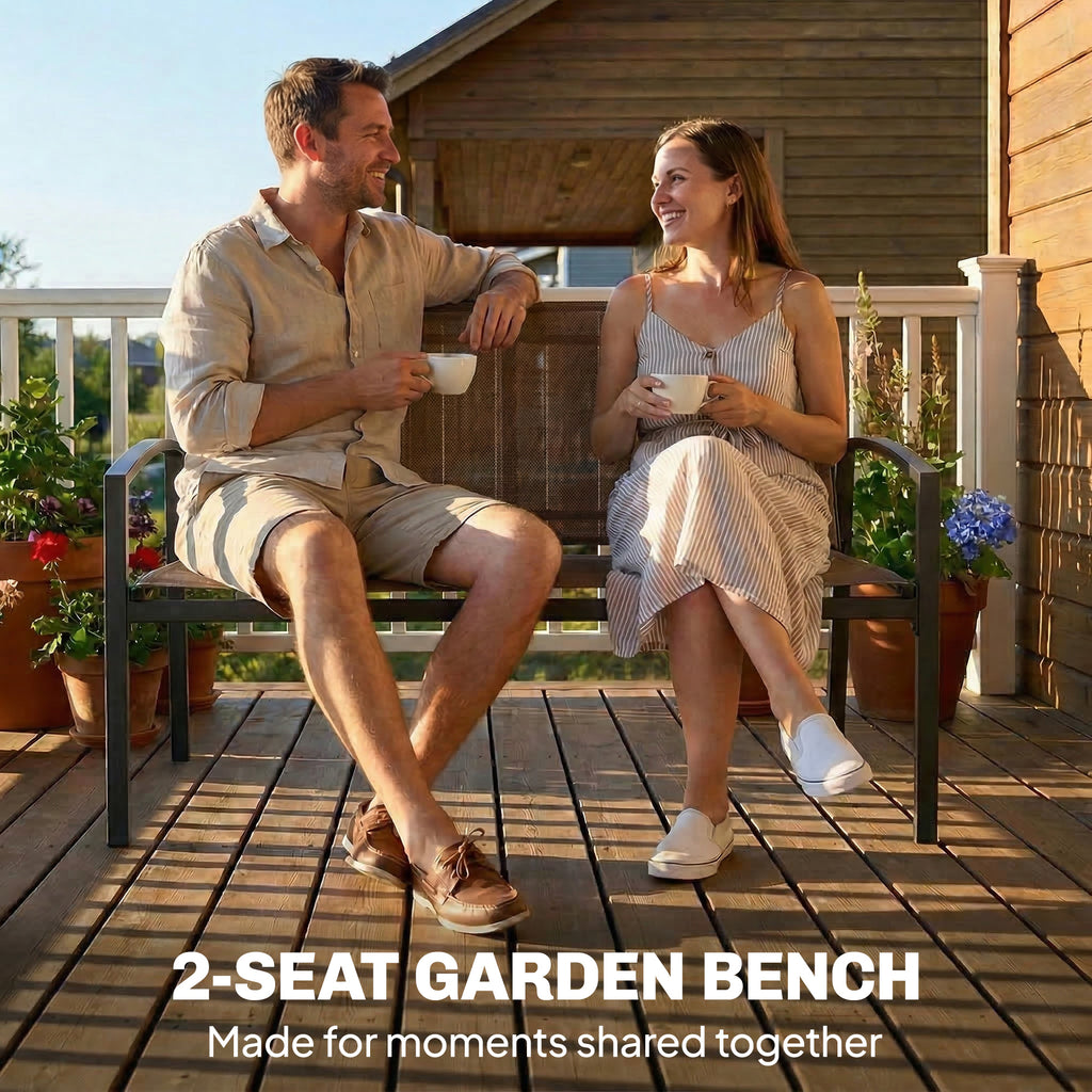 Outdoor Garden Bench, 44 in Metal Patio Garden Park Bench with Breathable Mesh Fabric, 528 lb Load Capacity, Dark Brown