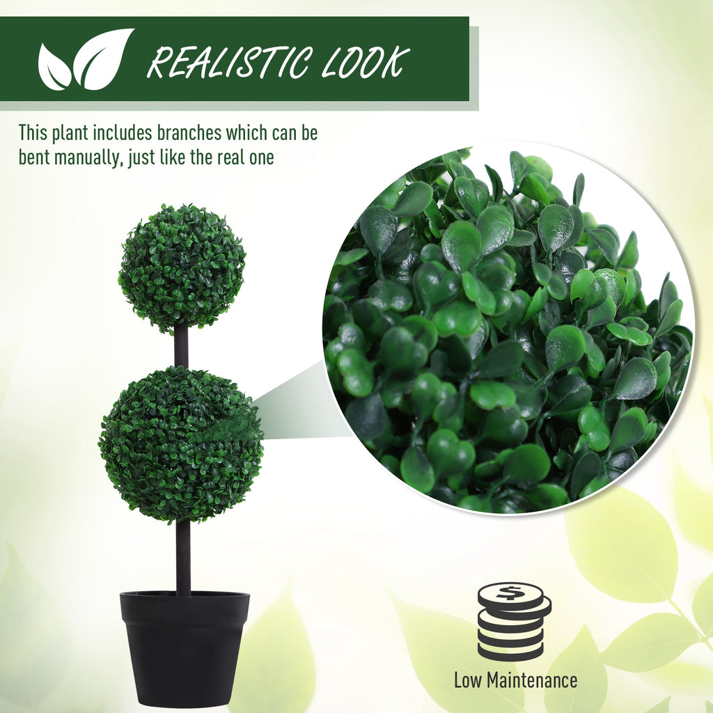 2 Ball Topiary Tree in Pot for Home Decor, Artificial Plant for Home Office, Living Room Decor, Dark Green