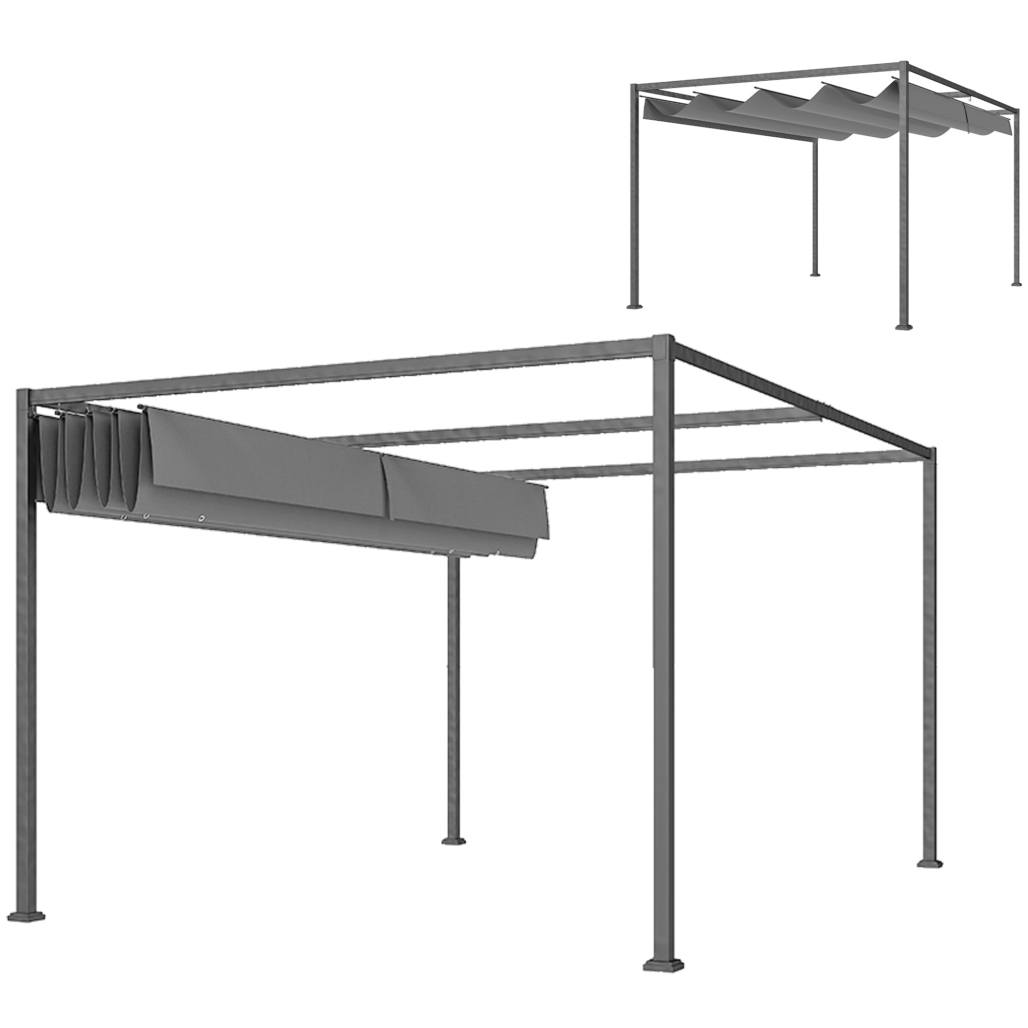 13' x 10' Patio Pergola with Retractable Canopy, Outdoor Sun Shelter, Yard Shade, Dark Grey